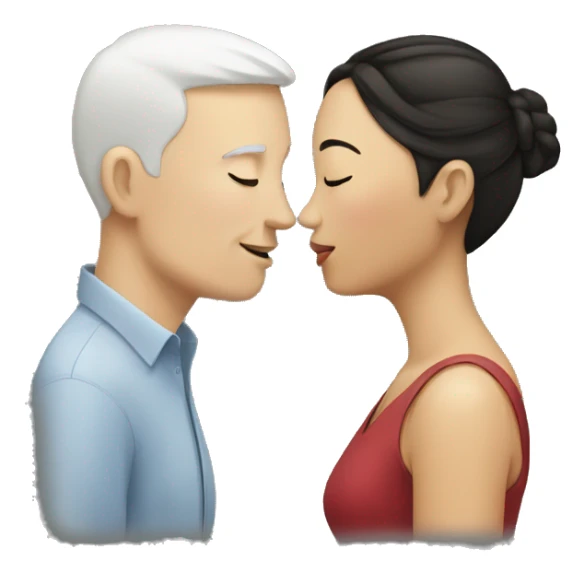 white man and asian woman kissing sticker