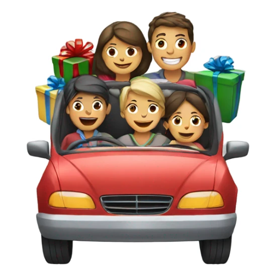 Family in car with presents sticker
