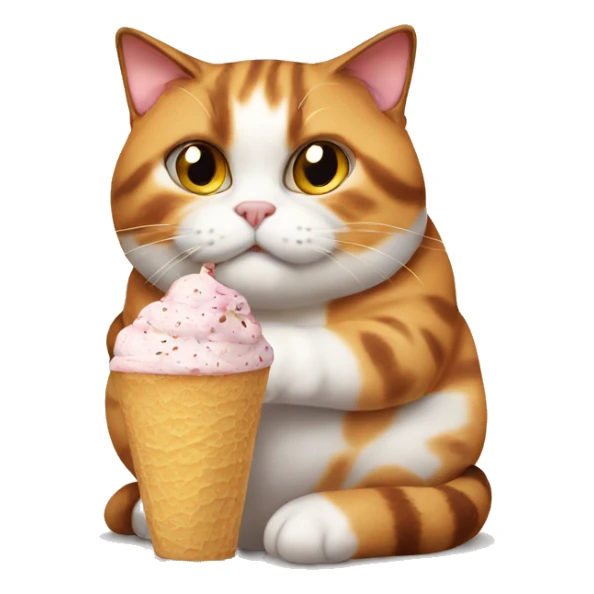 Realistic Fat calico cat with icecream sticker