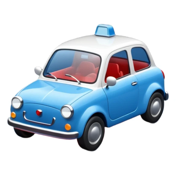 A simple 3D icon showing a road with a small blue car moving forward. The design uses blue, white, and black as main colors, with tiny red accents for the car lights. Clean, minimal, and easy to understand. sticker