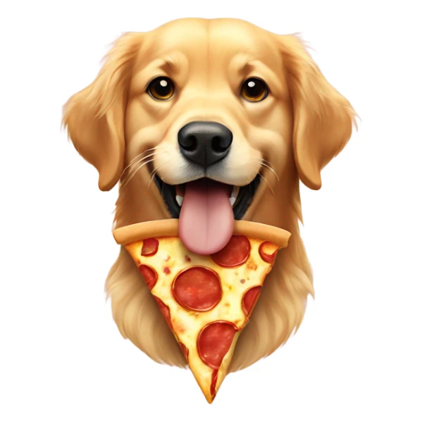 Golden retriever with pizza slice hanging from his mouth  sticker