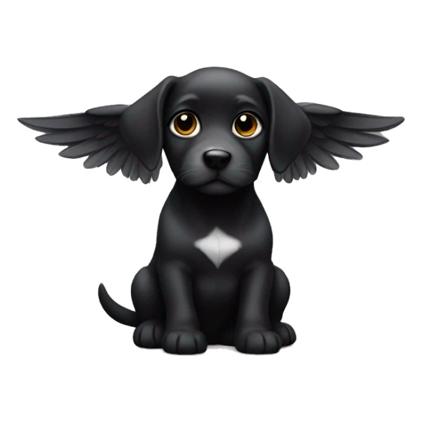 small black-backed puppy with wings sticker