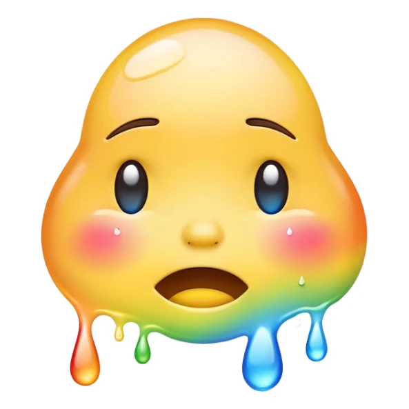 classic yellow crying face emoji with rainbow-colored tears sticker
