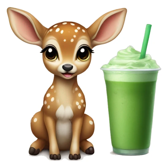 baby deer drinking iced matcha latte  sticker