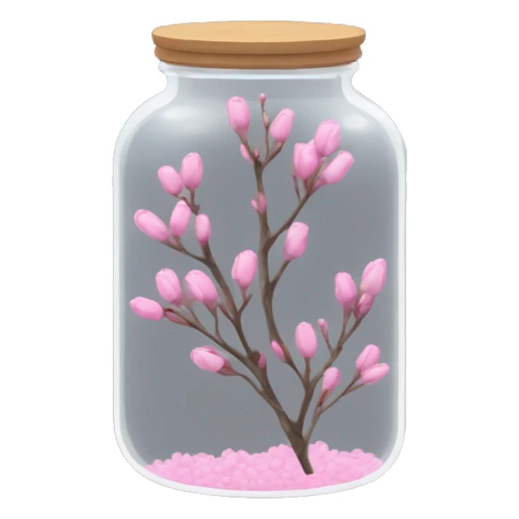 Delicate twig with pink buds in a transparent jar sticker