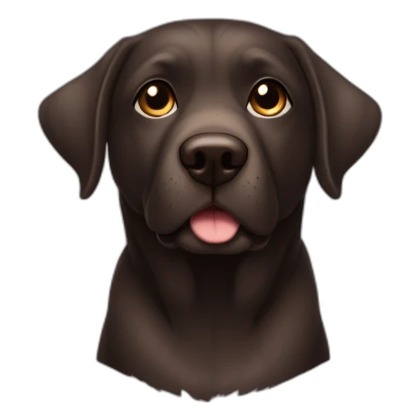 5 years old, female, Chubby, DARK brown, english lab, tired face, looking at you confused, little white scruff un chin sticker