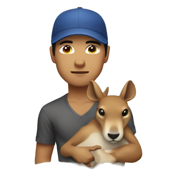Asian male tough with sideways cap holding a kangaroo upside down sticker
