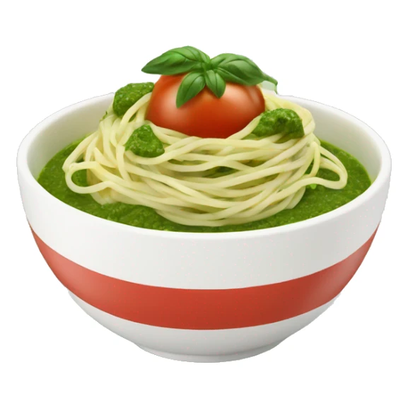 White Bowl with spaghetti with green pesto with mozarella and tomato  sticker