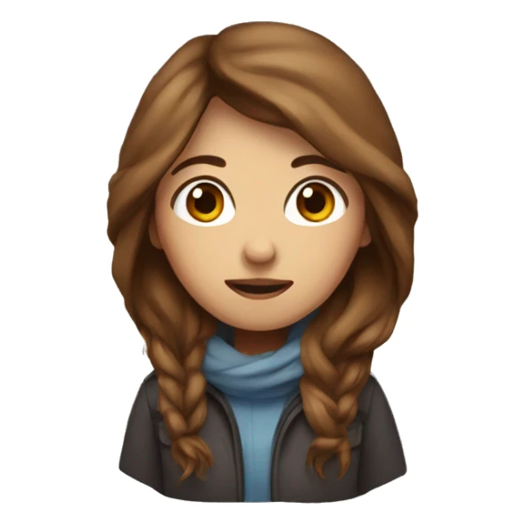 Woman with brown long hair who is freezing sticker