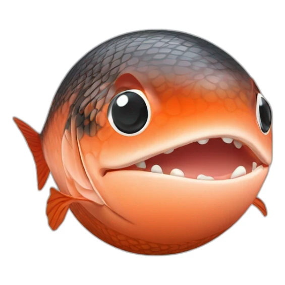 3d sphere with a cartoon Salmon skin texture with big kind eyes sticker