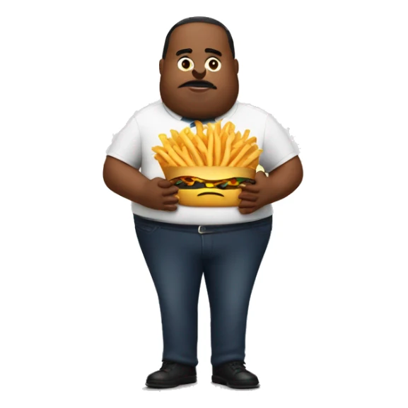 big stomach man while holding mcdonald french fries sticker