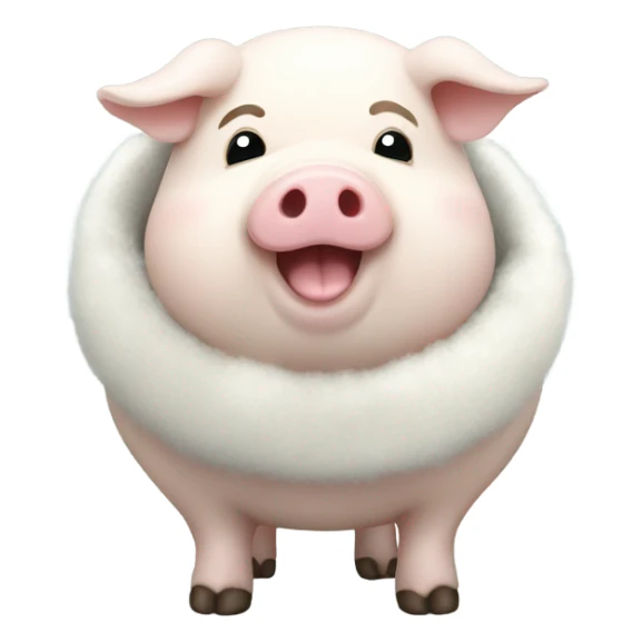 Fat white apotted pig in winter coat sticker