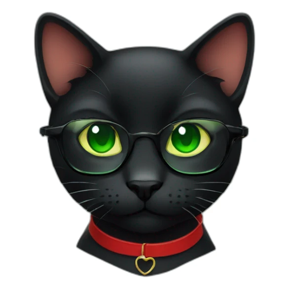 Black cat with glasses and red choker and green eyes sticker