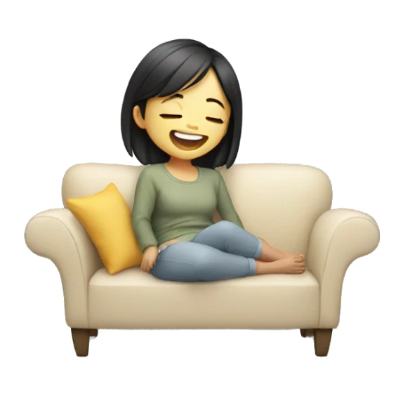 Asian girl laying in sofa laughing  sticker