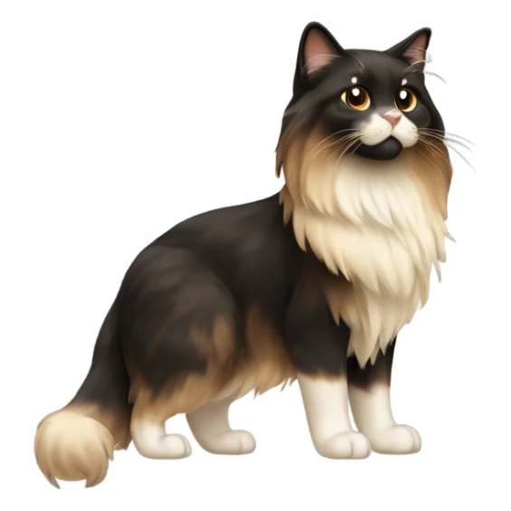long haired mixed brown black cream fur cat whole body sticker