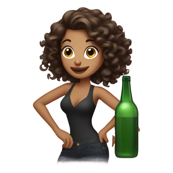 brunette girl with styled curls partying with a bottle  sticker
