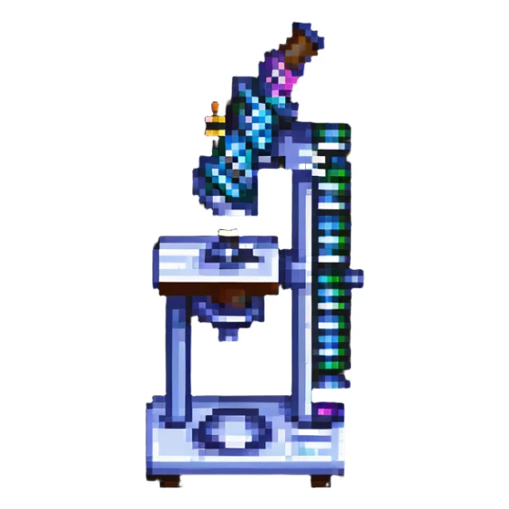 pixel art of a microscope with a DNA strand sticker
