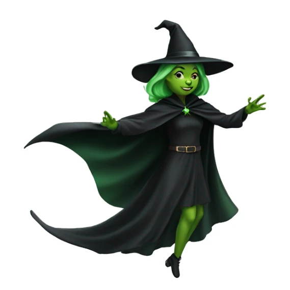 Flying green witch with black cape sticker