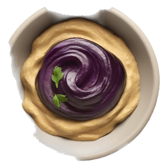 roasted eggplant spread in a dish, just the spread no person, make the eggplant spread look like a hummus color sticker