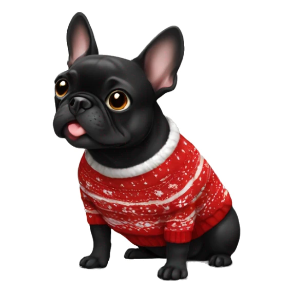 Black Frenchie in a Christmas sweater  sticker