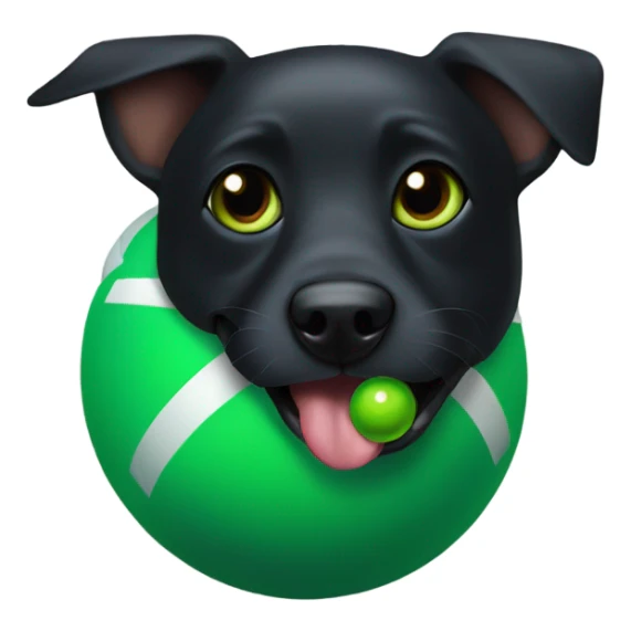 Black dog with green ball in its mouth sticker