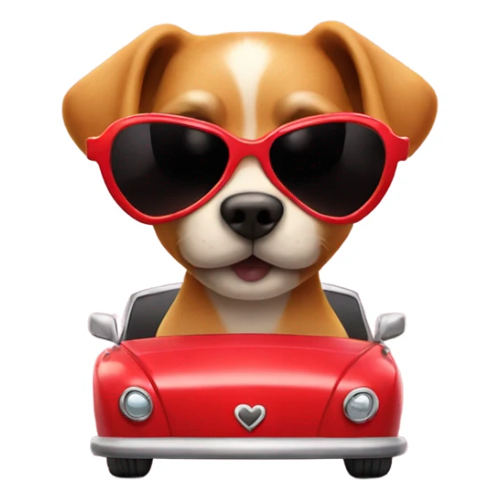 Dog with heart sunglasses and riding in a red car sticker