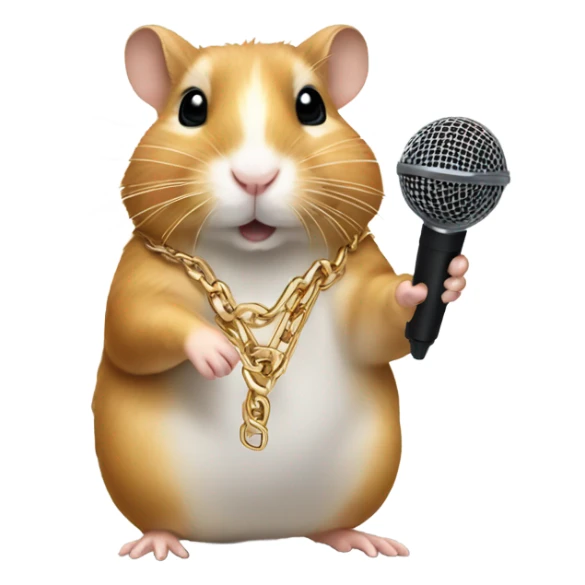 hampster wearing a gold chain holding a microphone sticker