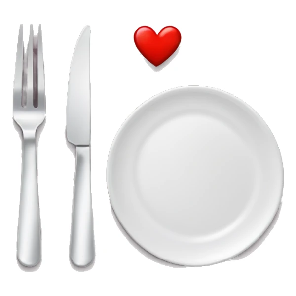 plate with fork on left & knife on right with heart on plate sticker