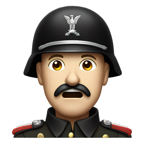 an angry screaming soldier 1940 with moustache, black uniform and black big helmet sticker