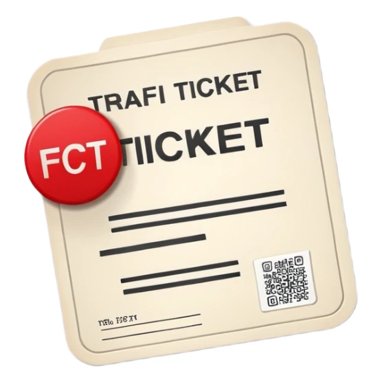 A digital emoji representing a traffic ticket. A small, slightly curved paper with printed lines, a red warning mark, and a subtle shadow. Minimalist and modern design, resembling official traffic fines sticker