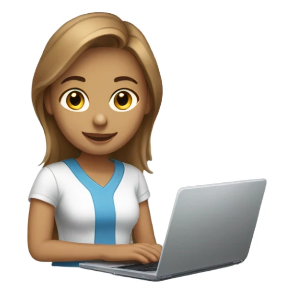 Medium hair light Brown girl, computer science intern with a laptop  sticker