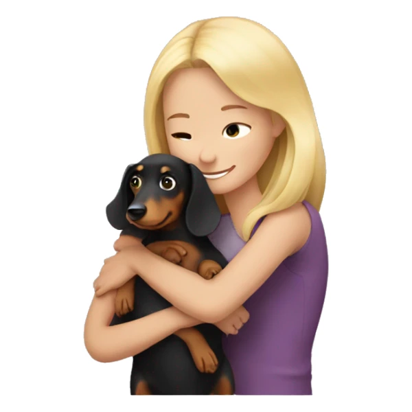 blonde girl hugging a dachshund sticker