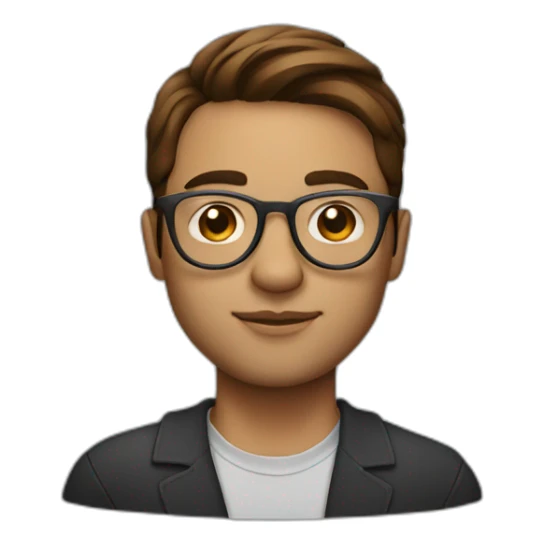 designer with laptop, round glasses, brown hair and a side parting sticker