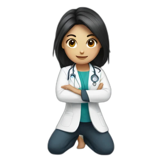 female doctor with dark long hair doing squat exercise sticker