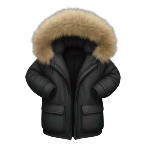 large black winter jacket with fur hood sticker
