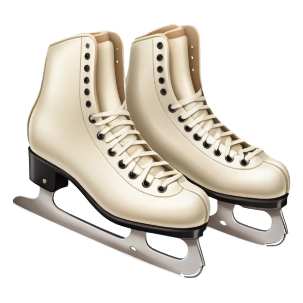 An icon showing a pair of elegant figure skates resting on scratched ice, with worn marks on the surface. The background features a grand arena with cheering spectators filling the stands, creating an atmosphere of excitement and athleticism. Transparent background included. sticker