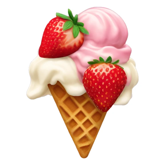 Ice cream gelato flavor strawberry and vanilla with waffles on top sticker