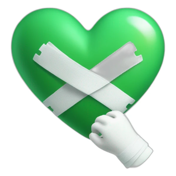 Green-heart-with-white-bandage-and-kindness-hand sticker
