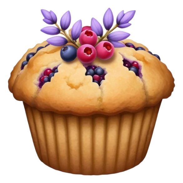 Lavender flower sprig muffin with berries and crystallized sugar sticker