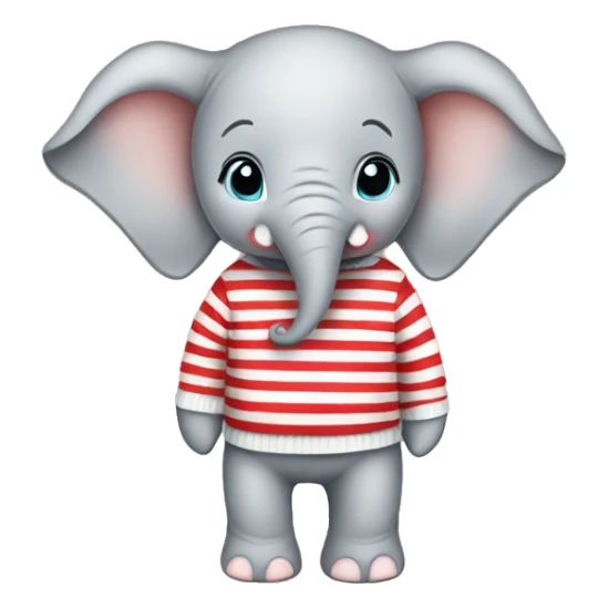 Baby elephant wearing red and white stripe sweater sticker