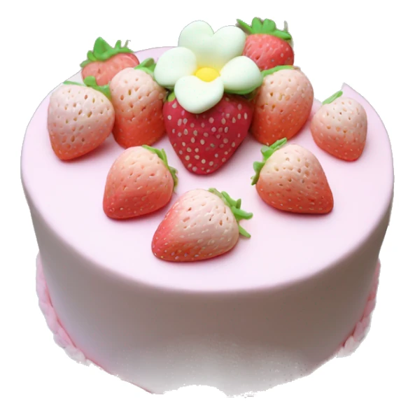 Light Pink strawberries and cream birthday cake with in bow sticker