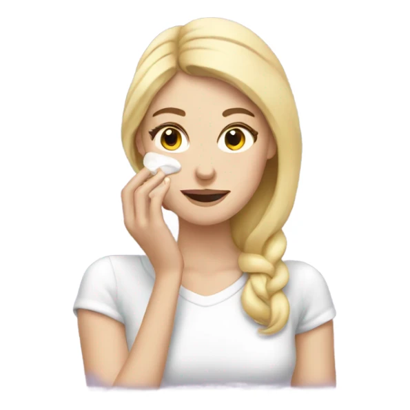 white girl applying cream on face sticker