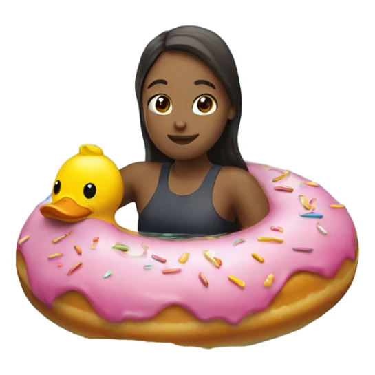 girl swimming with a donut and rubber duck sticker