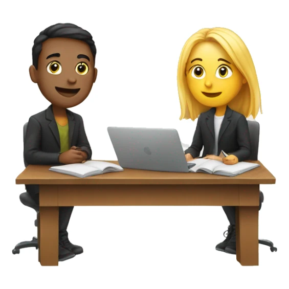 European students sitting at desks. They are talking to each other sticker