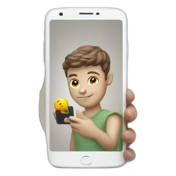  mobile phone is in the statueś hand sticker