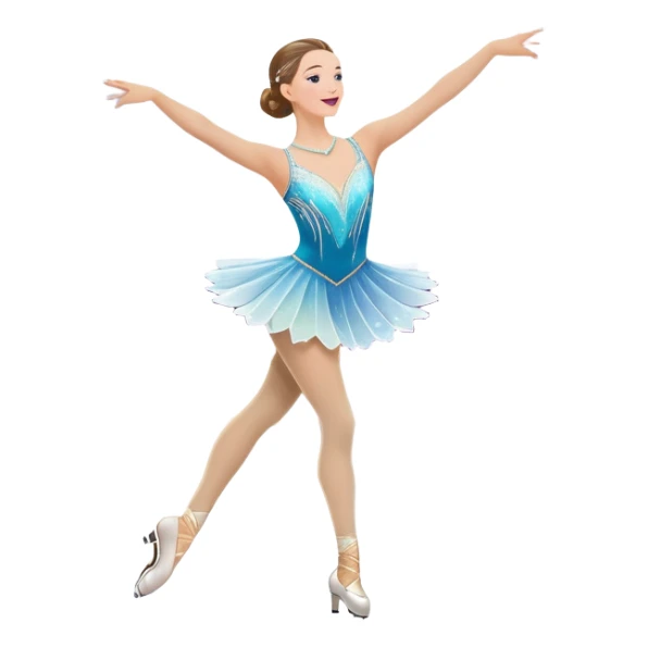 An colorful icon featuring a graceful figure skater performing a spin on the ice. The background includes a grand ice rink palace with shining spotlights and cheering spectators in the stands. Transparent background highlights the elegance and artistry of figure skating sticker