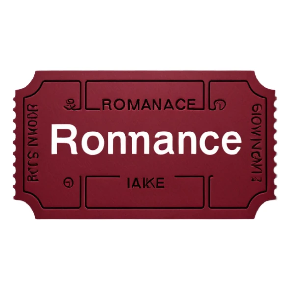 burgundy ticket with the word romance on it sticker