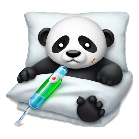 Sick Panda with fever Thermometer laying in bed sticker
