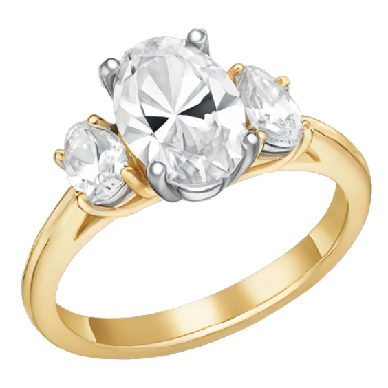 Oval gold engagement ring with side two pear stones on the sides sticker