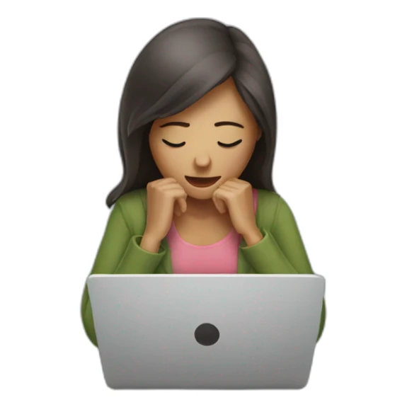 woman stressed with laptop sticker